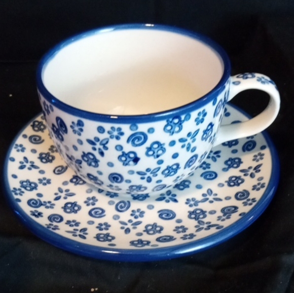 Polish Ceramika Artystyczna Pottery Teapot  Cup Saucer Tea For One - Picture 3 of 5